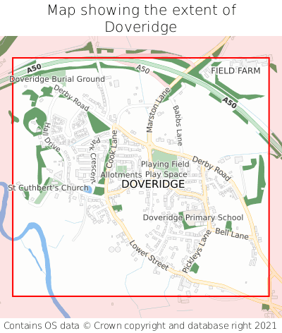 Map showing extent of Doveridge as bounding box