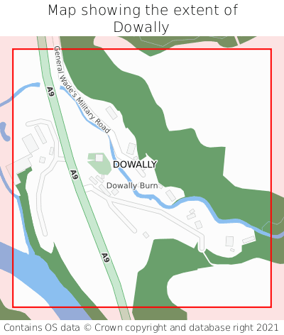 Map showing extent of Dowally as bounding box