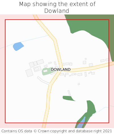 Map showing extent of Dowland as bounding box