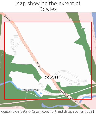 Map showing extent of Dowles as bounding box