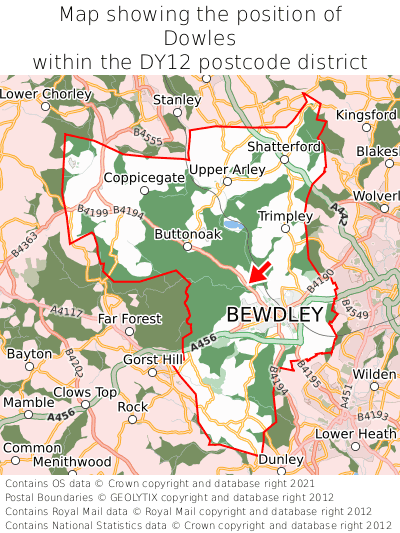 Map showing location of Dowles within DY12