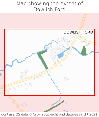 Map showing extent of Dowlish Ford as bounding box