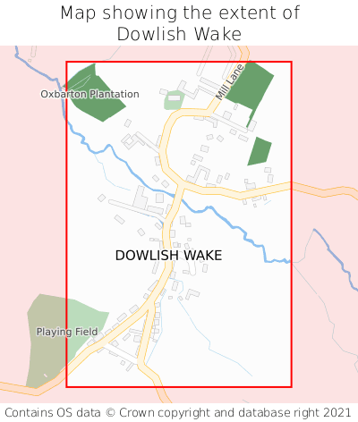 Map showing extent of Dowlish Wake as bounding box