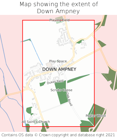 Map showing extent of Down Ampney as bounding box