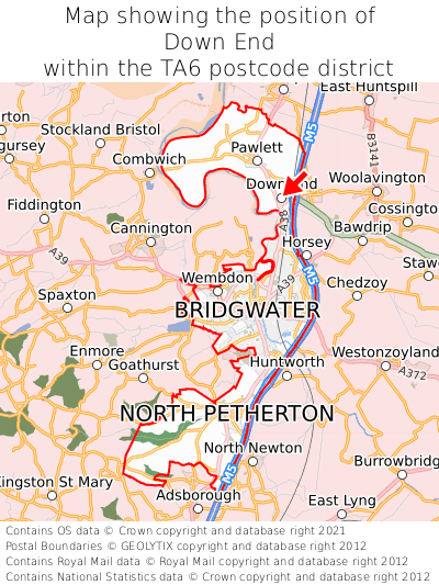 Map showing location of Down End within TA6