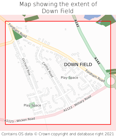 Map showing extent of Down Field as bounding box