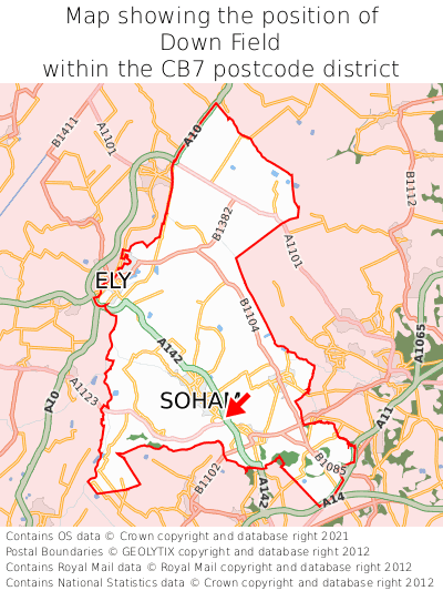 Map showing location of Down Field within CB7