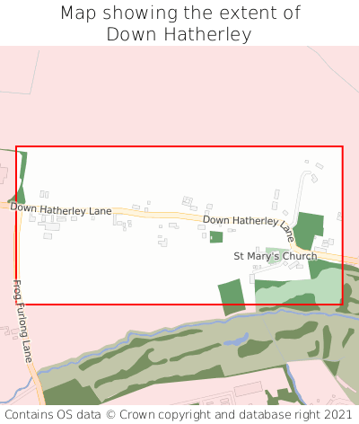 Map showing extent of Down Hatherley as bounding box