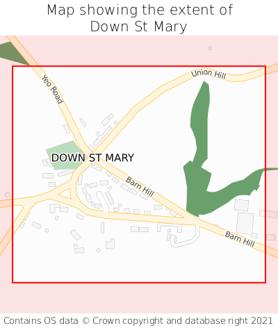 Map showing extent of Down St Mary as bounding box