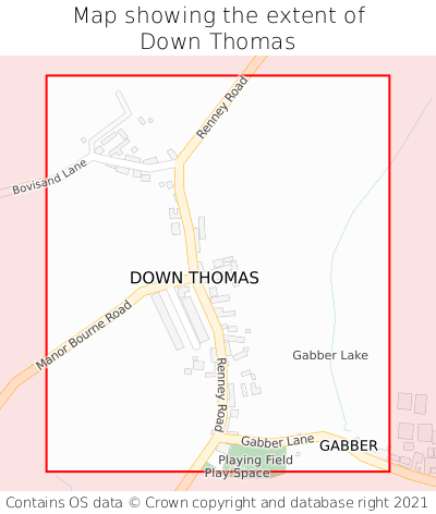 Map showing extent of Down Thomas as bounding box