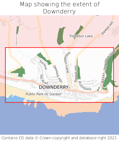 Map showing extent of Downderry as bounding box