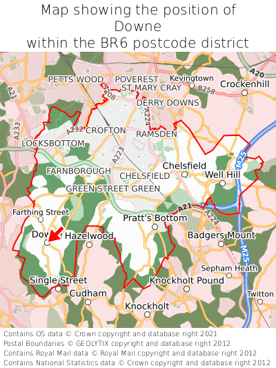 Map showing location of Downe within BR6