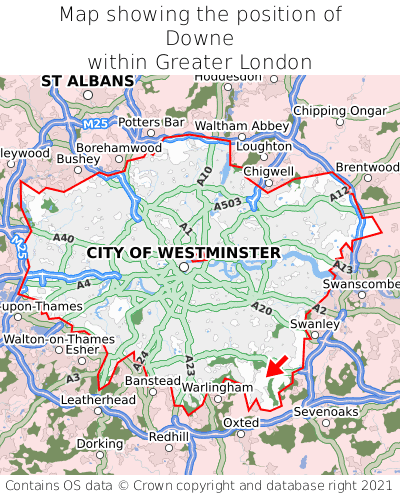 Map showing location of Downe within Greater London