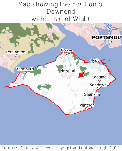 Map showing location of Downend within Isle of Wight