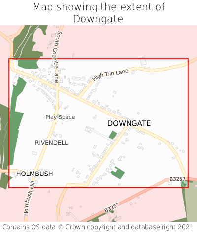 Map showing extent of Downgate as bounding box