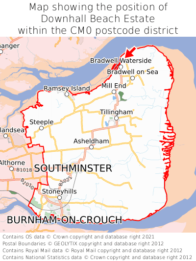 Map showing location of Downhall Beach Estate within CM0