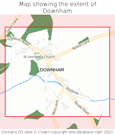 Map showing extent of Downham as bounding box