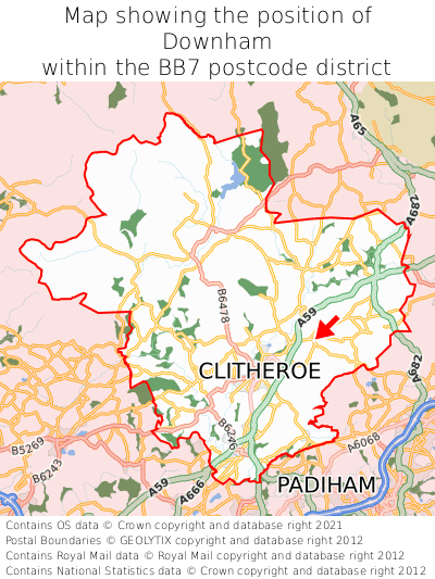 Map showing location of Downham within BB7
