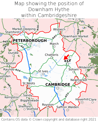 Map showing location of Downham Hythe within Cambridgeshire