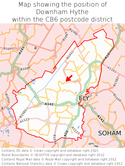 Map showing location of Downham Hythe within CB6