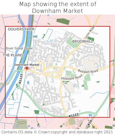 Map showing extent of Downham Market as bounding box
