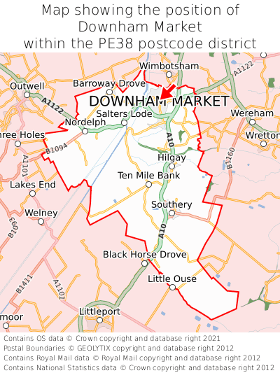 Map showing location of Downham Market within PE38