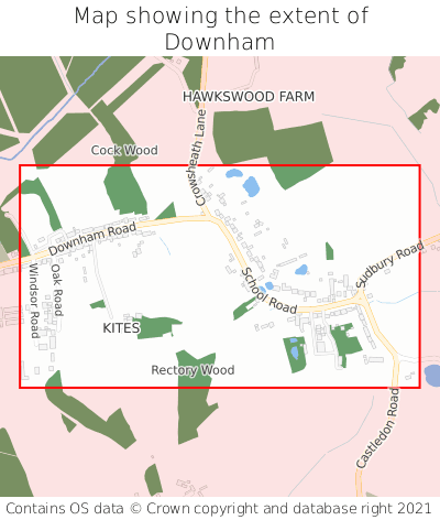 Map showing extent of Downham as bounding box