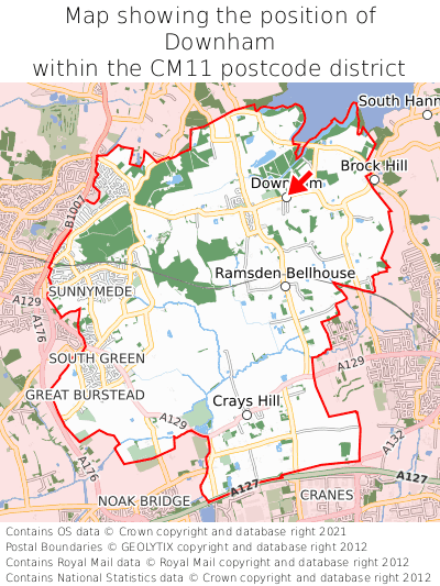 Map showing location of Downham within CM11