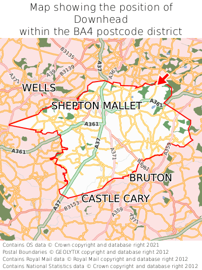 Map showing location of Downhead within BA4