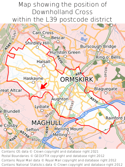 Map showing location of Downholland Cross within L39