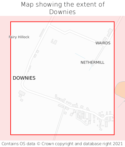 Map showing extent of Downies as bounding box