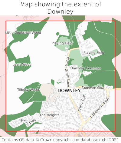 Map showing extent of Downley as bounding box
