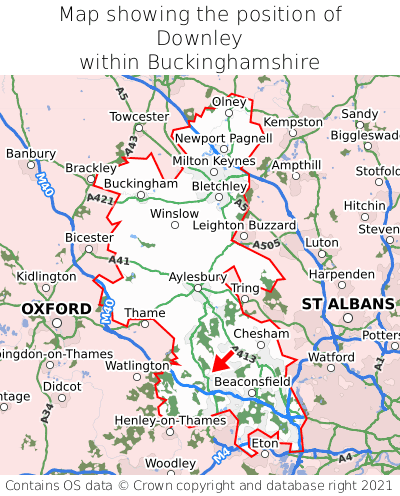 Map showing location of Downley within Buckinghamshire