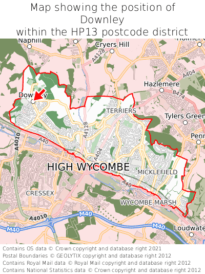 Map showing location of Downley within HP13