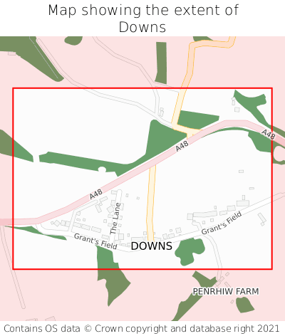 Map showing extent of Downs as bounding box