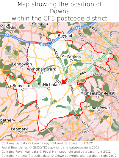 Map showing location of Downs within CF5