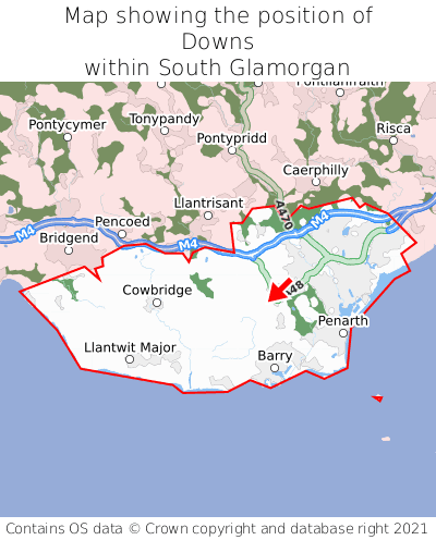 Map showing location of Downs within South Glamorgan