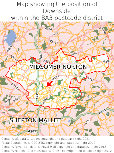 Map showing location of Downside within BA3