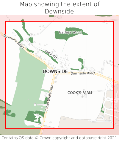 Map showing extent of Downside as bounding box