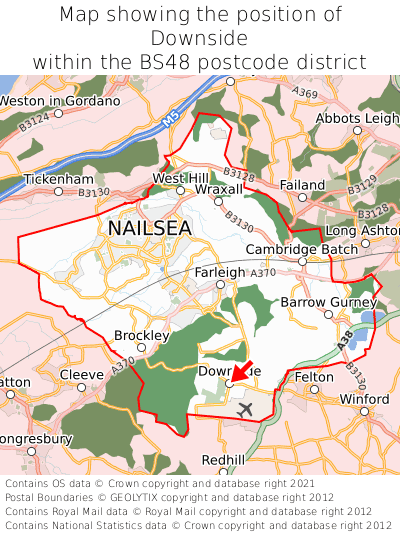 Map showing location of Downside within BS48