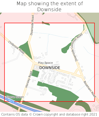 Map showing extent of Downside as bounding box