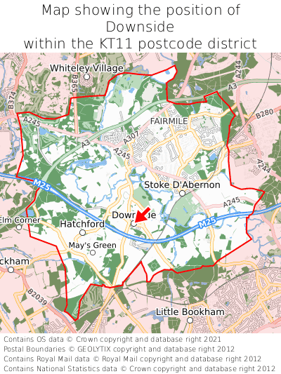 Map showing location of Downside within KT11