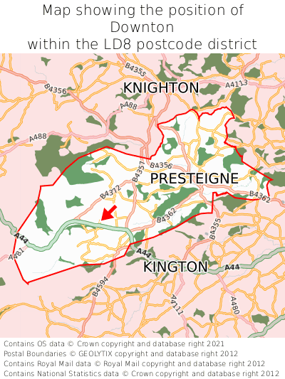 Map showing location of Downton within LD8