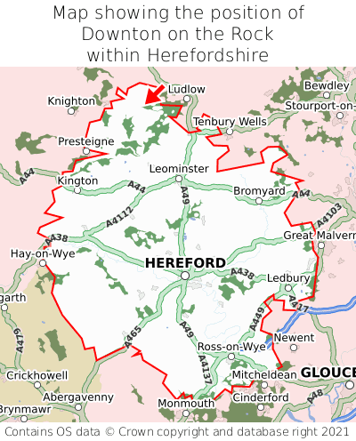 Map showing location of Downton on the Rock within Herefordshire