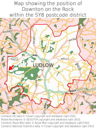 Map showing location of Downton on the Rock within SY8
