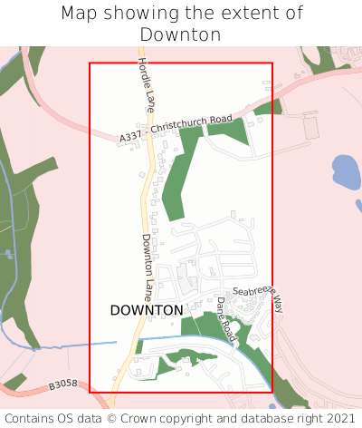 Map showing extent of Downton as bounding box
