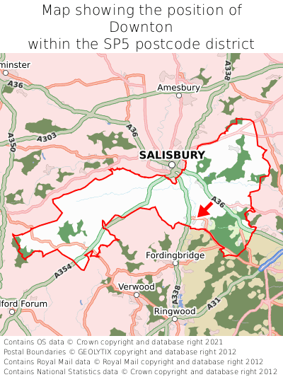 Map showing location of Downton within SP5