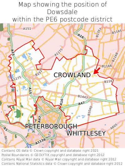 Map showing location of Dowsdale within PE6