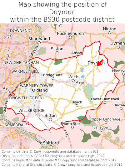 Map showing location of Doynton within BS30