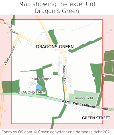 Map showing extent of Dragon's Green as bounding box